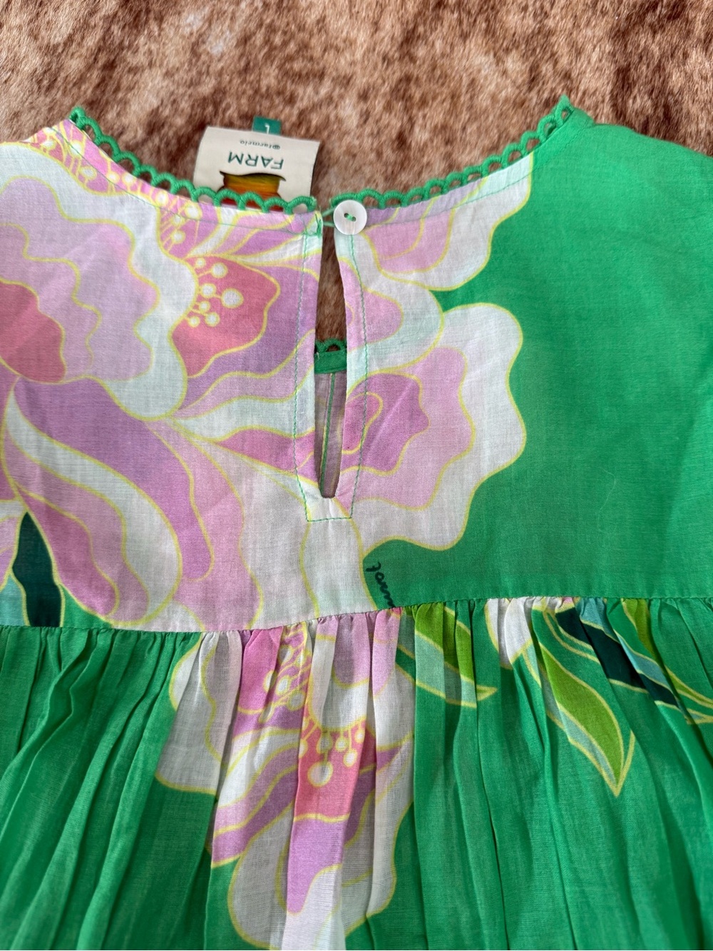 FARM Rio Green Pink Floral Flutter Sleeve Blouse Top Womens Large - Picture 7 of 15